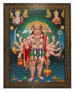 Indianara Multicolor Engineered Wood Panchmukhi Hanuman Painting25.4*33*1 cm