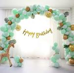 SPECIALYOU.IN Birthday decoration items kit for girls, boys with Mint Green and Gold chrome Balloons, Gold Cursive Happy Birthday Paper, Gold confetti balloons for decoration and Palm Leaves - 62 items