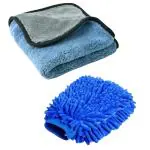 Auto Hub Microfiber Car Cleaning Cloth and Wash Mitt Kit - Includes Ultra Soft 800 GSM Extra Large (30x40 CM) Microfiber Cloth for Car and Dual Sided Chenille Microfiber Wash Mitt 1700 GSM