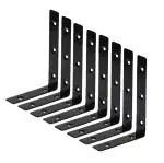 Retailmonk L Shape Steel Black Wall Shelf Angle Brackets with Screws 6 inch x 4 inch x 1 inch (8pcs)