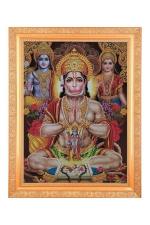 BM TRADERS Ram Sita Hanuman Sparkle Print Elegant Photo in Golden Art Work Frame Housewarming Gifts (11 x 14 inch)