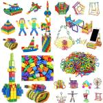 TechHark 400+ PCs [ 2 in 1 DIY Combo ] 2 Types Different Blocks for Early Learning/ Educational Blocks Toys for Kids [200+Pcs Sticks, 200+PCs Bullets] (Multicolor)