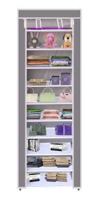 Eco Shopee 10 Fancy Layer Collapsible Wardrobe Almirah Portable Cloth Rack Foldable Cupboard for Clothes Storage Organizer Shelves Non Woven Fabric and PP Plastic Storage Unit (Self Assemble) (10L , Grey)
