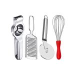 DreamBasket Stainless Steel Lemon Squeezer & Cheese Grater & Pizza Cutter & Egg Whisk for Kitchen