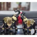 LETS CATCH UPP Gold Plated Resin Elephant Pair Statue | Vastu & Feng Shui Figurine for Home Decor | Prosperity & Wealth | Elephant Tabletop Showpieces Handicraft | 12