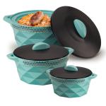 SELVEL Diamond Pattern Inner Steel Casserole Set of 3 | Insulated 304 Stainless Steel Inner Body Casserole Set for Meal| chapati| Curry| roti - 1800 ml, 1180 ml and 650 ml - Blue