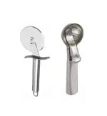 FIRST FRONT Stainless Steel SS Pizza Cutter With Stainless Steel Neelu Ice Cream Scoop and (Multicolour, Pack of 2)