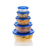 BLACKMOON Blue Round Plastic Storage Containers Silking Reusable Airtight Food Storage Space-Saving BPA-Free Transparent Kitchen Organizer Pack of 5