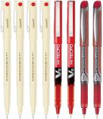 Pilot Hi-Tecpoint 05, V5 and V5 Grip Extra Fine Point Liquid Ink Pen | Tip Size - 0.5 MM | Unique Dimple Tip Technology | Ink Colour - Red - 4 05, 2 V5 and 2 V5 Grip | Pack of 8