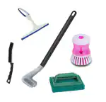 QINPIN Bathroom Cleaning Combo of 5 Brushes - Silicone Toilet Brush, Wiper, Gap Brush, Sink Brush and Tile Brush (Pack of 5)