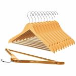 LEOPAX Bamboo Shirt Hangers with Metal Clips | 360 Swivel Hook | Smooth Finish Solid Wooden Hanger for Jeans, Skirt, Pant,Slacks, Tank Tops, Brown, Set of 3
