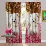 Frimerr Multicolor White Teddy 3D Digital Printed Window Curtains (Set of 1)