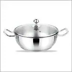 Prabha Heavy Gauge Stainless Steel Induction Base Kadhai with Glass Lid, Capacity 1.2 L