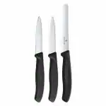 Victorinox, Swiss Classic, Kitchen Knife, Set of 3 Sharp Straight Edge and Wavy Edge Knives, Black, Swiss Made
