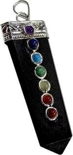 Astroghar Black Tourmaline And 7 Chakra Flat Black Pendant