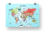 Ekdali Multicolor World Map with Country Name, Continents, Animals, Land Marks 23.4 x 33.1 Inch