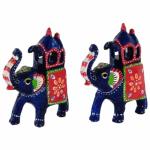 Sri Maruthi Enterprises Rajasthani Handcrafted Decorative Trunk Up Elephant Royal Sawari Ambari Showpiece for Home/Office/Table Decor - Set of 2