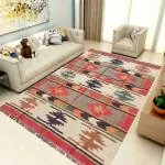 Budhraj Durry Udhyog Camel Wool and Jute Kilim Rug Handwoven Wool Jute Dhurries | Woven Dhurrie | Durry | Dari | Satrangi 5x8 Feet.