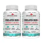 SWISSLIFE FOREVER Chelated Iron Folic acid with Vit.C| Chelated Iron 120 Capsules with Probiotics| Chelated Iron with Vit.C, Vit. B6, Vit.B9, Vit. B12-60 Veg Capsules. (120)