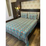 Craftiles Sky Cotton Jaal Hand Block Printed Double Bedsheet With Two Pillow Covers, 229 X 275 Cm