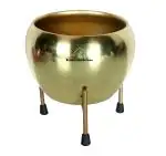 Gamala Ghar Golden Metal Pot with Stand (Dia- 6 Inch), Rust-Free for Indoor and Outdoor Gardening- Set of 1.