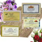 Herbal Khadi Natural Handmade Lemon Grass Soap, Mixed fruit Soap, Jasmine Soap and Saffron Herbal Soap for your Face, skin and Hair uses with all Goodness of Natural Herbs for Men & Women (Pack of 4)