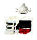 Blue Wonder Aluminium Modak Mould with 3 Pcs Round Lunch Box and Multicolour, Pack of 2