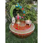 Baanmata International Art Decor Brown Round Wooden Central Table (90 x 90 x 30 cm)