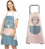 Rich mart Women Cooking Apron with Pocket and Hand Towel Baking Cooking Lake Blue and light pink combo
