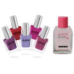 JUICE | 5 NAIL POLISH COMBO 14 ROSE BONBON - 5 / TICKLE ME PINK - 15 / PEARLY LAVENDER - 75 / PINK ROSE - 179 / PEARLY FLINT - 269) & 1 NAIL POLISH REMOVER | WATERPROOF & LONG LASTING | PACK OF 6