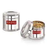 HAZEL Stainless Steel Containers for Kitchen | Top See Through Stainless Steel Airtight Masala Box for Kitchen Storage with Airtight Lid, 700 ML, Set of 2