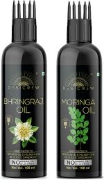 Desi Crew Bhringraj and Moringa Hair Oil for Skin, Body and Hair Care 100 ml Each