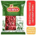 Surya 400g Red Chilli (Lal Mirchi) Whole Without Stem (Pack of 2; 200g each) | Whole Spices