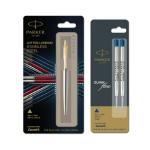 Parker Jotter Stainless Steel GT Ball Pen with Quink Flow Blue Fine Double Packing