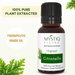 Mystiq Living - Citronella Essential Oil for Mosquito repellant, Healing Wounds and Uplifting Mood |for Hair, Skin Care, Refreshing Aroma and Aromatherapy. 100% Pure, Natural, Undiluted and Therapeutic Grade Essential Oil |-15 ML