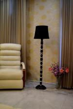 TU CASA Mango Wood Black and Silver Floor Lamp with Black Drum Cylindrical Shade WF-44