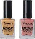 Temper Nude Nail Paint 2 diffrent Color Brown Yellow, PeachPink (Pack of 2)