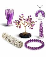 Reikved Amethyst Healing Crystals Set Kit Crystal Tree Bracelet Pocket Angel Whitesage Palo Santo Stick Tower Of Life Pendant (Pack 1250)