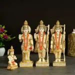MANC 10 Inches Ram darbar Idol Sita Statue Hanuman Laxman Idol Antique Finish Home Décor Marble God Statue for Worship,Multicolor