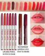 viomy Professional Lips Creamy Lip Liner Pencil Set of 6 + 24-Hour Waterproof Lipstick (2 Pcs) -Pack of 8