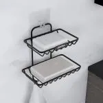 Plantex Self Adhesive Soap Holder for Bathroom/GI Steel Soap Case/2 Layer Soap Storage/Bathroom Accessories - Pack of 1 (Black)