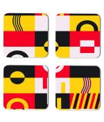 Whats Your Kick Pattern Design Pink And Yellow Unique Beautiful Pattern Design Printed Set of 4 Coaster With Metal Stand