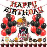 Zyozique Pirate Birthday Party Decorations Happy Birthday Pirate Theme Party Set Total 37 PCS, Include Happy Birthday Banner Cake Cupcake Toppers Balloons for Kids Boys Birthday