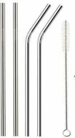 Paczo Silver Steel Straight Drinking Straw Pack of 5