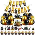 Zyozique Pubg Happy Birthday Decoration Kids,Pubg Birthday Party Decoration Banner with Latex Balloons, Cake Topper and Cup Cake Topper for Boy Birthday 1st 2nd 3rd 16th 18th 21st (Pack of 37)