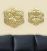 vedas Gold Metal Vamli Flower Wall Decorative Hanging & Mounted Art Sculpture Home Decor (Set of 2)