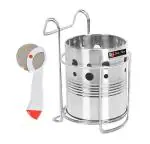 FIRST FRONT Stainless Steel Apex Pizza Cutter With Stainless Steel Cutlery Holder With Stand and (Multicolour, Pack of 2)