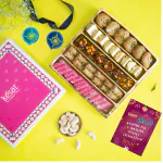 KESAR Diwali Special Healthy and Delicious Sweets Rose Katli, Anjeer Dryfruit Laddoo, Finger Baklava, Chana Badam Bite, and Balushahi Indian Mithai (750 Gram) with 2 Diya