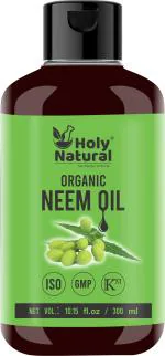 Holy Natural Organic Neem Oil (300ml) USDA Certified Cold-Pressed, 100% Pure, No GMO, Chemical Free, For Moisturizing & Healing, Dry Skin, and Hair Growth.