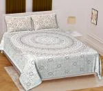 WhisperWeave LINE Pattern WITH White Colour Bedsheet Combo 100% Jaipuri Cotton Double Bedsheet with 2 Pillow Covers (Zipper)